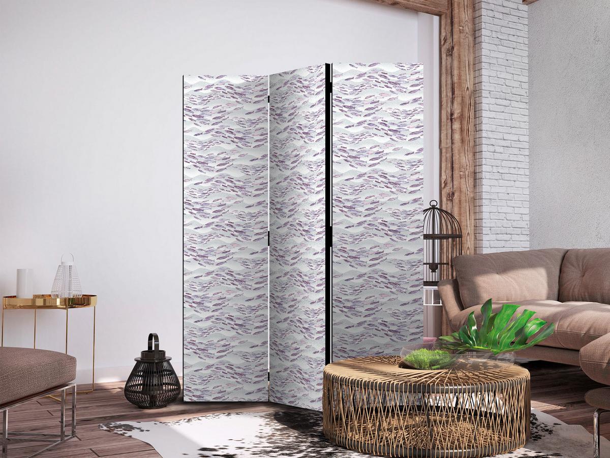 PARAVENT Einseitig Bedruckter 3-tlg 135x172 cm Schwarm Violetter Fische - Lila, Holz/Textil (135/172/3cm) - Muralo