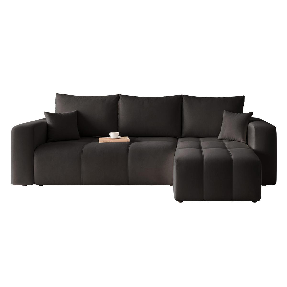 ECKSOFA Schwarz Velours mit Bettkasten und Schlaffunktion - Schwarz, Textil (248/145cm) - Idohome