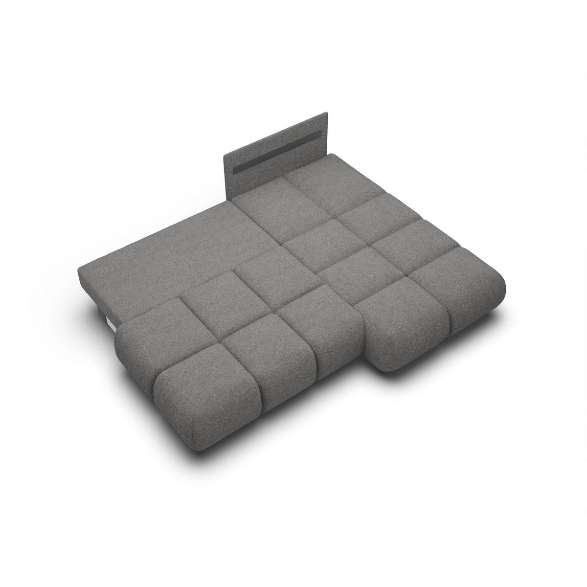 ECKSOFA CORSO R-S Grau Boucle-Stoff mit Schlaffunktion - Dunkelgrau, Holz (230/177cm) - MASSENO