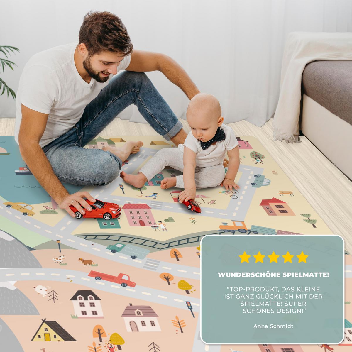 KINDERTEPPICH Jahreszeiten - Stadt - Häuser - Straße - Kinder - Auto Spielteppich 180x120 cm - Multicolor, Kunststoff (180/0.3cm) - OnlyWow