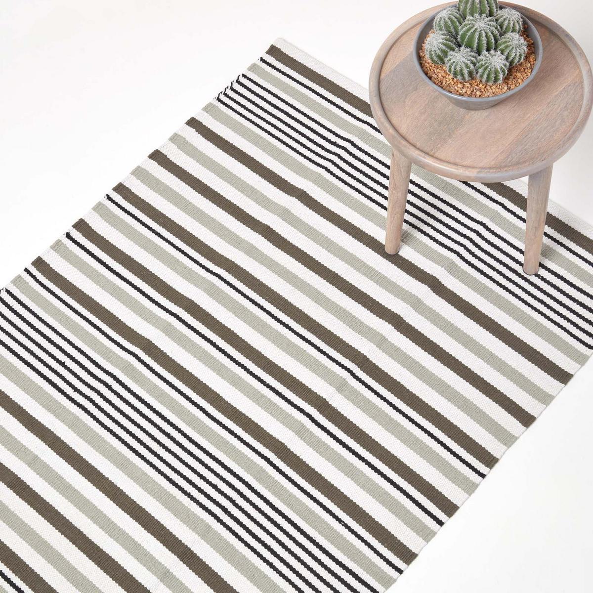 FLACHWEBETEPPICH Baumwolle gestreift 90/150 cm - Grau, Textil (90/150cm) - Homescapes