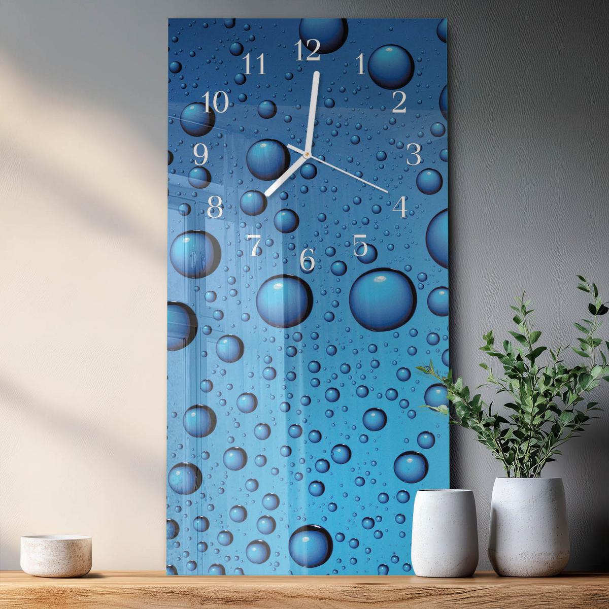WANDUHR aus Glas 30x60 cm - Tropfen - Blau, Glas (30/60/0.4cm) - TULUP