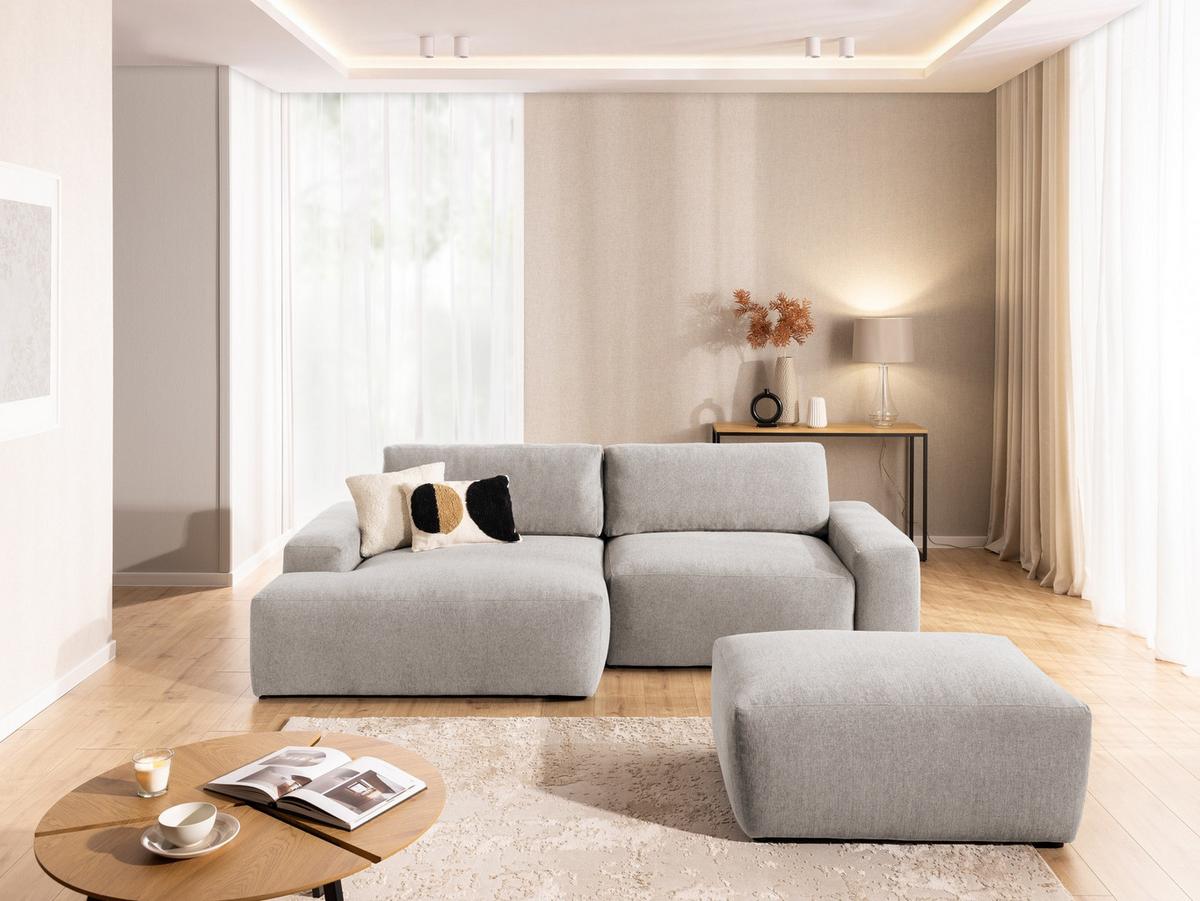 HOCKER Lennon aus Beige Strukturstoff mit vielseitiger Nutzung - Beige/Schwarz, Holz/Kunststoff (102/42/76cm) - S-Style