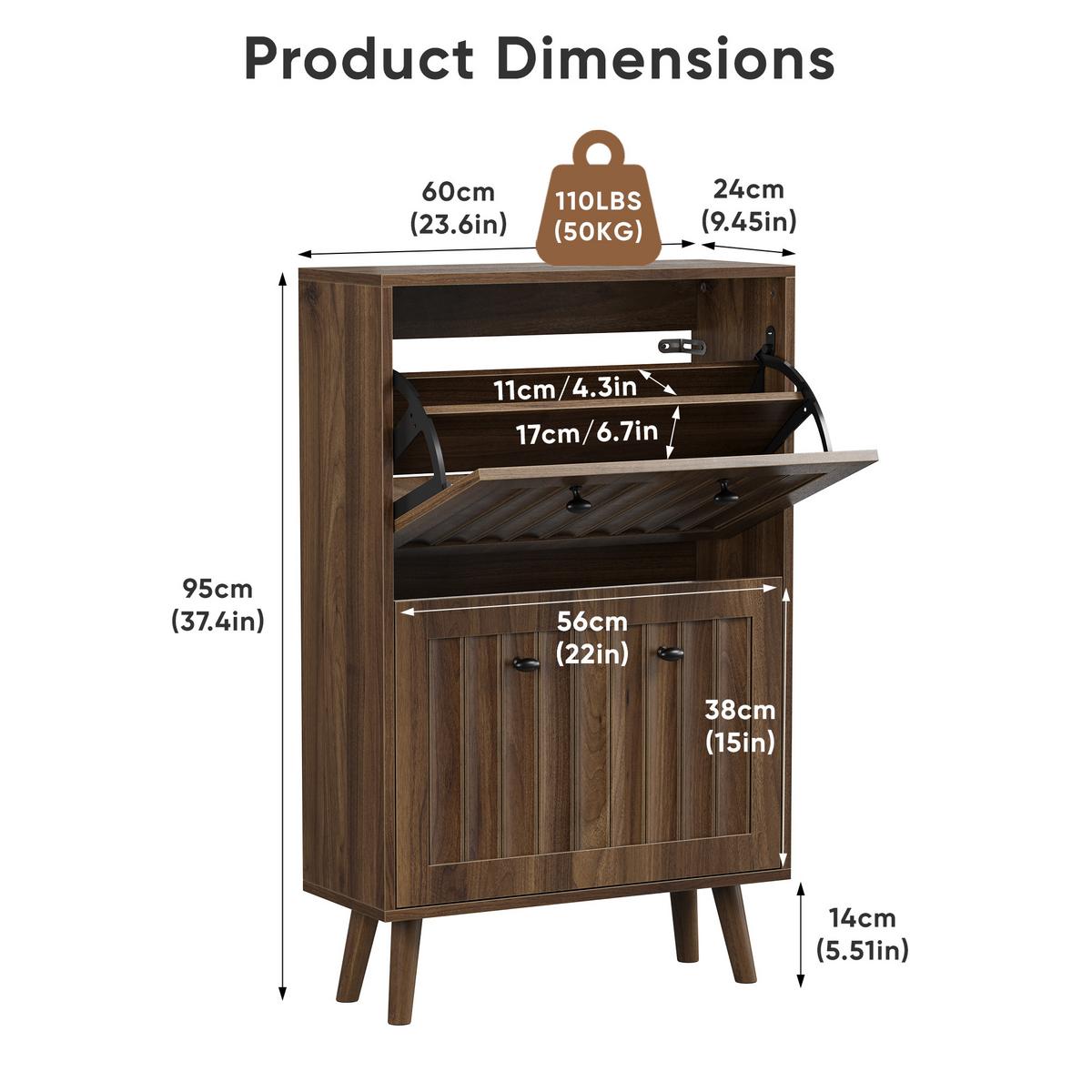 SCHUHSCHRANK 60 cm hoch, walnussfarben - Walnussfarben, Holzwerkstoff (60/95/24cm) - Urban Meuble