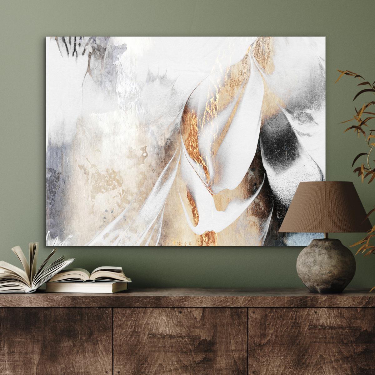 METALLBILD Luxus - Abstrakt - Gold - Weiß 80x60 cm - Goldfarben, Metall (80/60cm) - MuchoWow