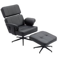 RELAXSESSEL mit Hocker Verstellbare Kopfstütze Liegefunktion Kunstleder Schwarz - Schwarz, Textil/Metall (79/89/91cm) - HOMCOM