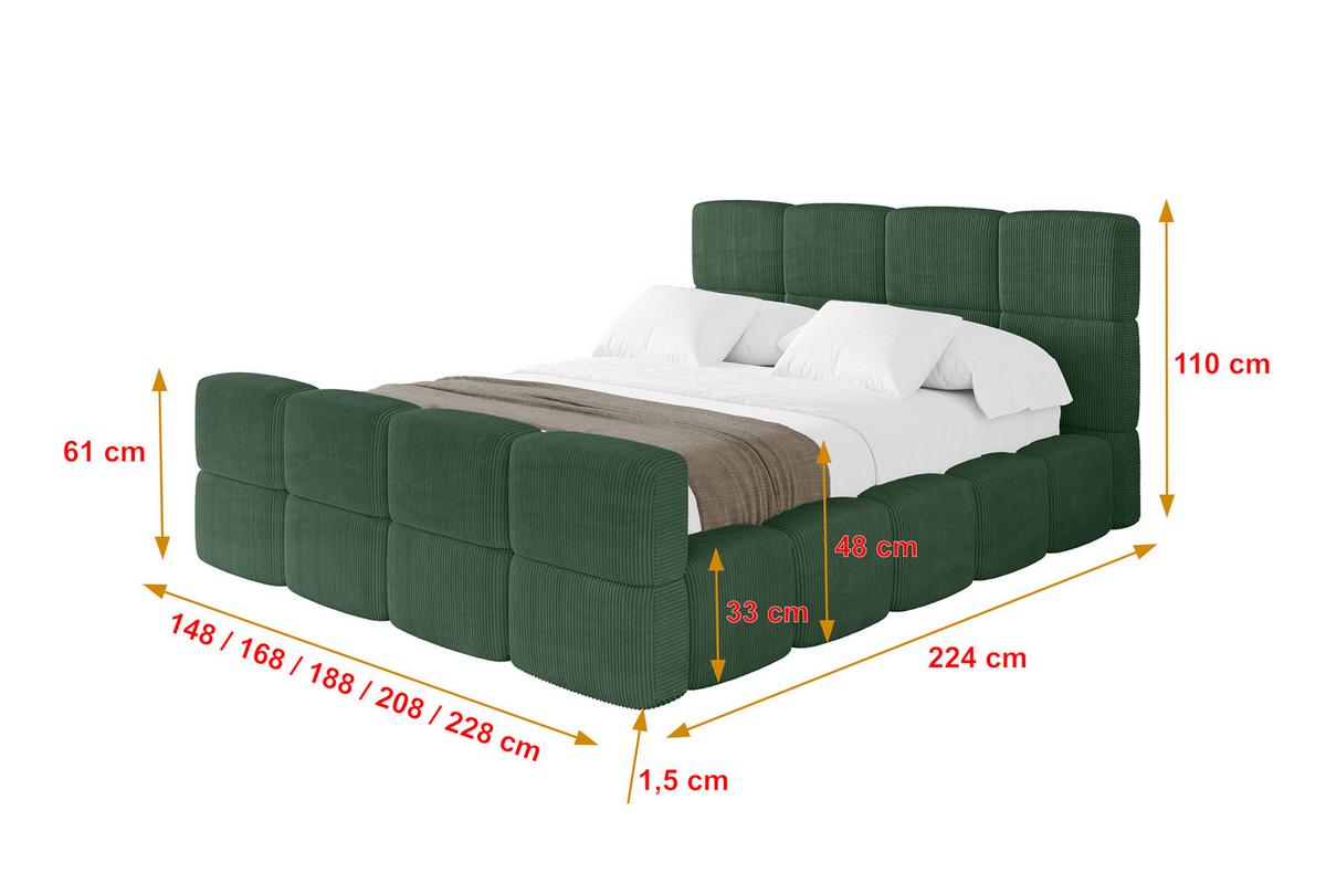 POLSTERBETT mit Bettkasten und Lattenrost, Bett mit Kopfteil, Boxbett ohne Matratze, Doppelbett mit Stauraum - NATA-Z 120x200 Grün - Grün, Holzwerkstoff/Textil (120/200cm) - ALTDECOR