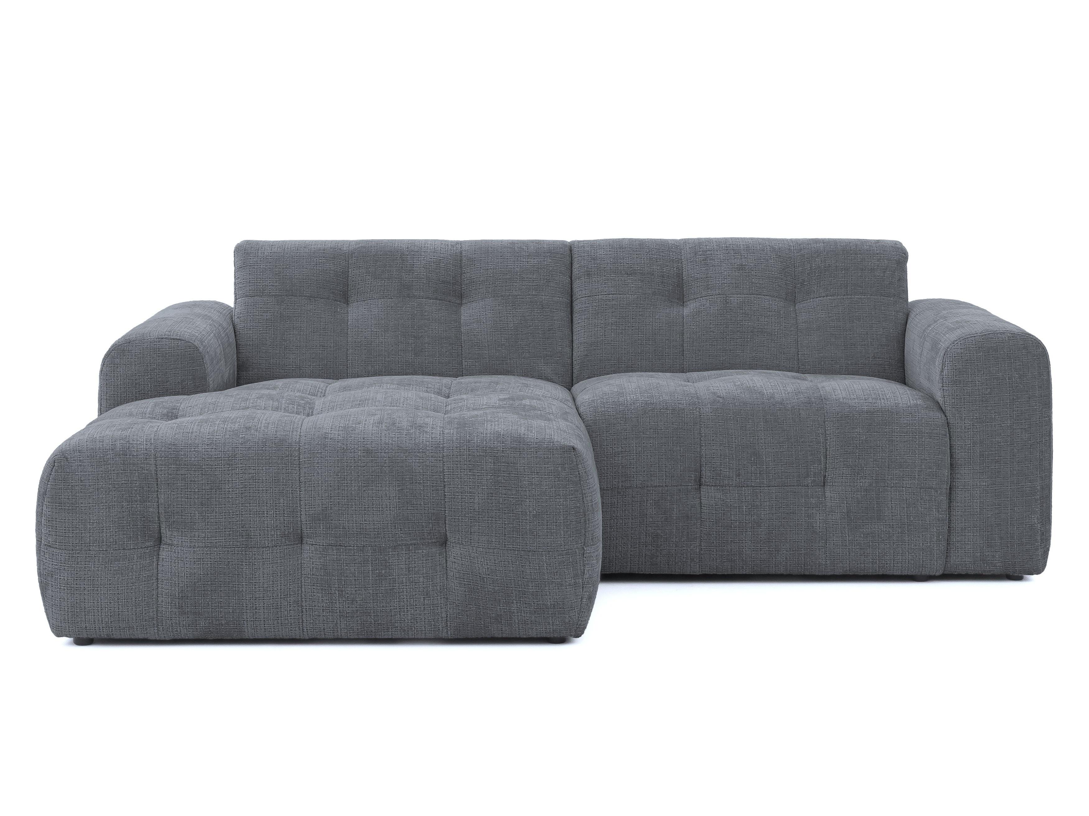 ECKSOFA mit Ottomane links, raffinierten Steppungen, Wellenunterfederung, B234/T161/H79 cm, Chenille-Bezug in Grau / 21046 - Schwarz/Grau, Kunststoff/Textil (234/79/161cm) - luma-home