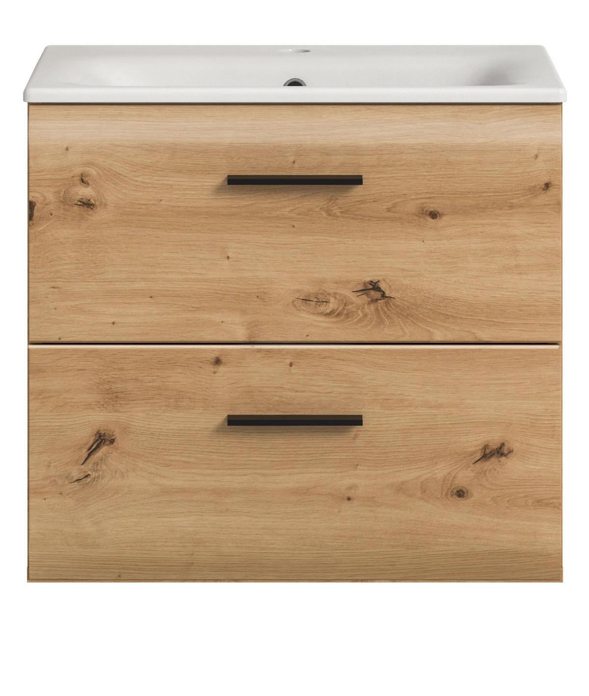 WASCHTISCH inklusive Waschbecken, Waschbeckenunterschrank Eiche hängend 60 cm - Schwarz/Eiche Artisan, Keramik/Holzwerkstoff (60/55/46cm) - Inn.Furn