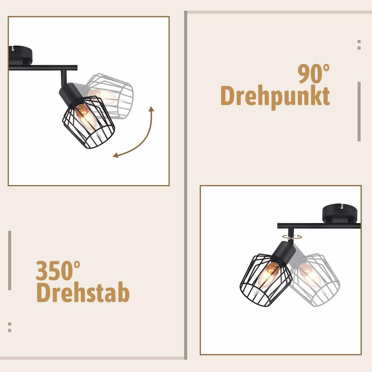 DECKENSTRAHLER Franziska 2-flammig 32/8/10 cm - Schwarz, Metall (32/8/10cm) - Nettlife
