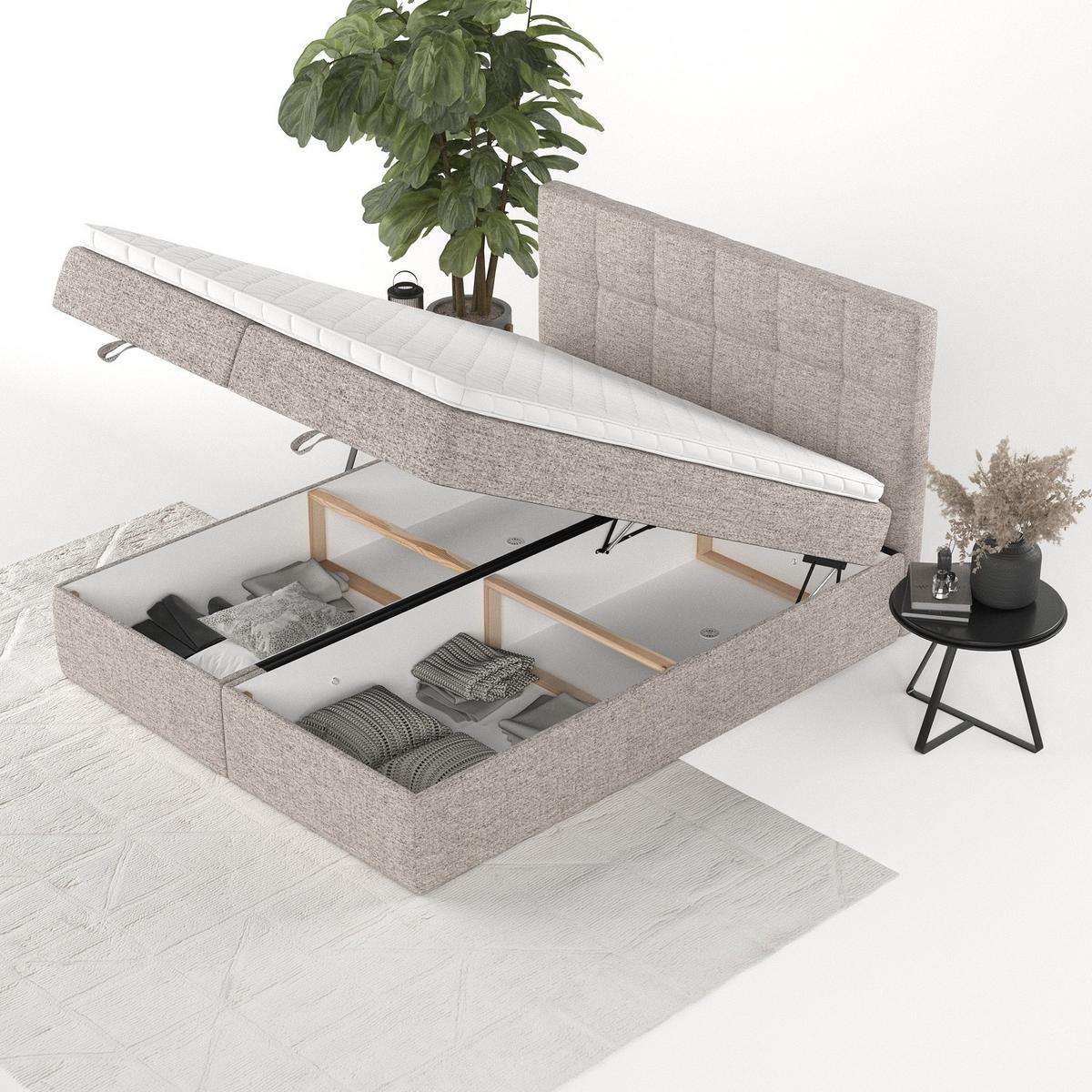 BOXBETT Savio 180/200 cm Beige im Neve Stoff - Beige/Schwarz, Holz/Holzwerkstoff (180/200cm) - AltaBeds
