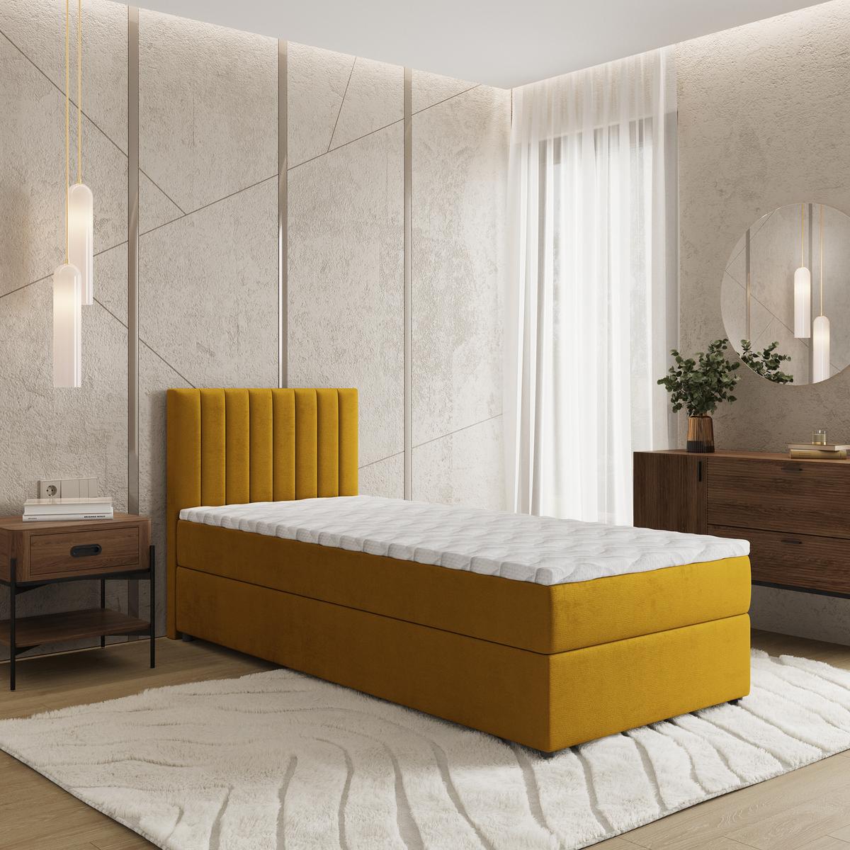BOXBETT BRESEL 80 80x200 cm mit Matratze und Topper, H2+H3 - Gelb - Gelb, Holz (80/200cm) - MASSENO