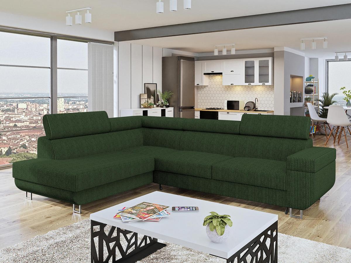 ECKSOFA Fonti Cord, Seite: Links - Grün, Holz/Textil (253/188cm) - MIRJAN24