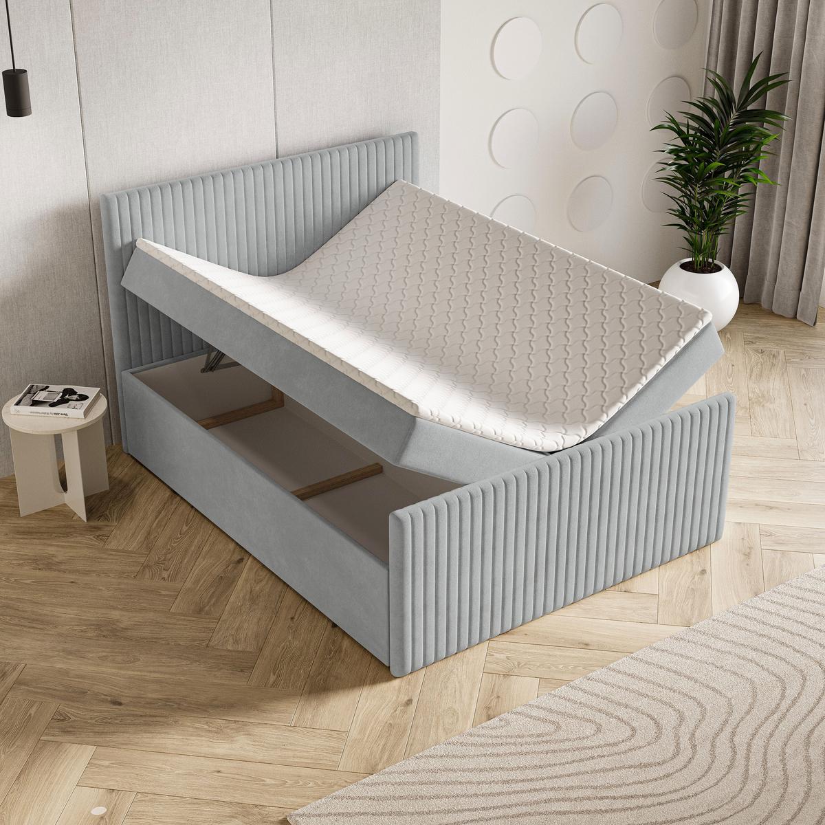 BOXBETT TERVAN 140x200 cm mit Matratze und Topper - Hellgrau - Hellgrau, Holz (140/200cm) - MASSENO