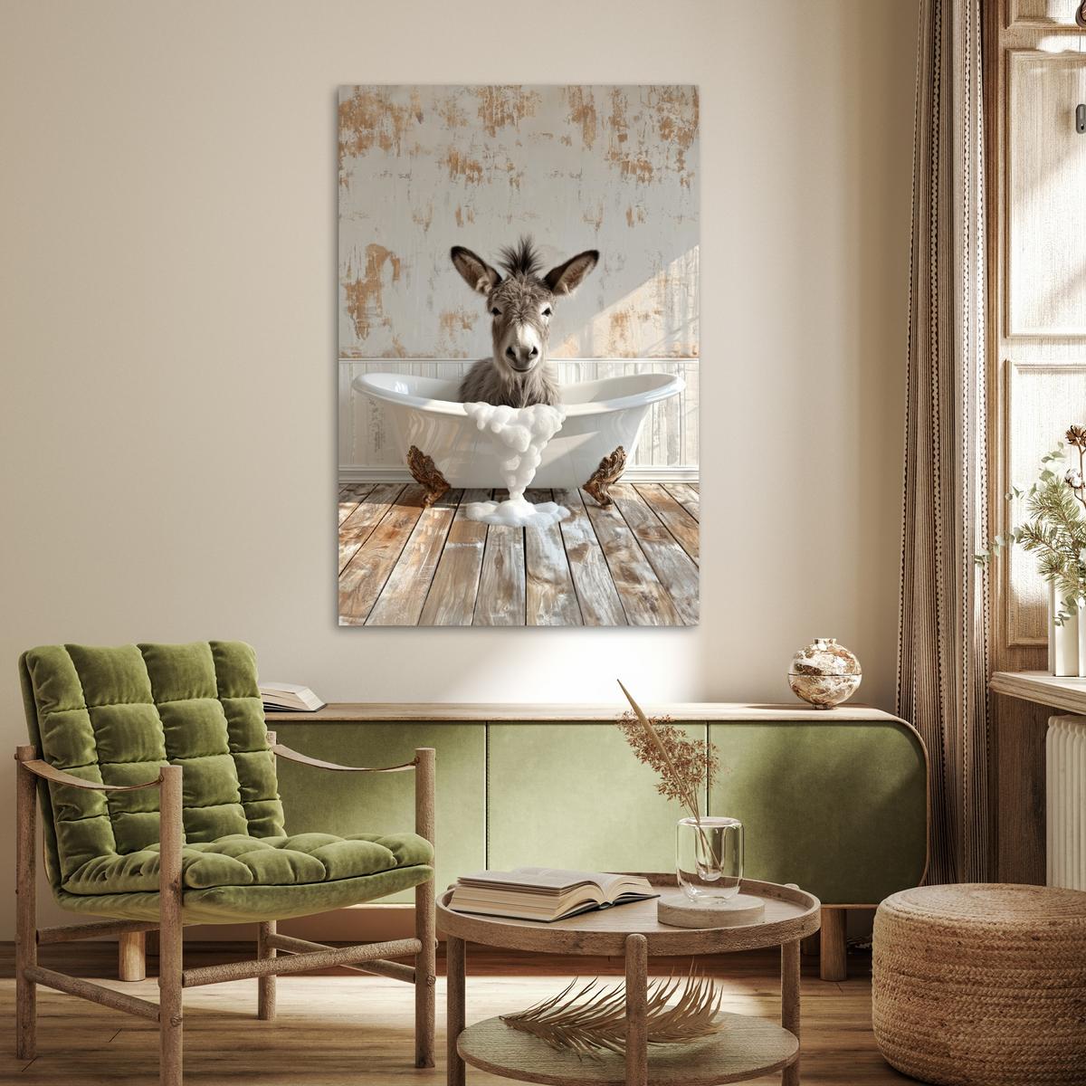 POSTER Esel - Tiere - Badewanne - Schaumstoff Wandbild Schlafzimmer 80x120 cm - Weiß, Papier (80/120/0.1cm) - MuchoWow