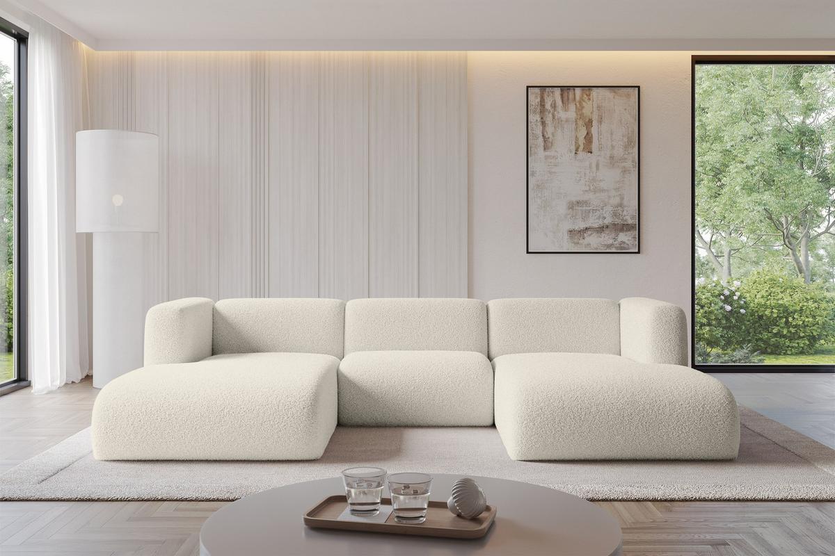 WOHNLANDSCHAFT MIRA-U1 317x179x70 Beige Bouclé - Kaschmir/Beige, Holzwerkstoff/Kunststoff (317/70/179cm) - ALTDECOR