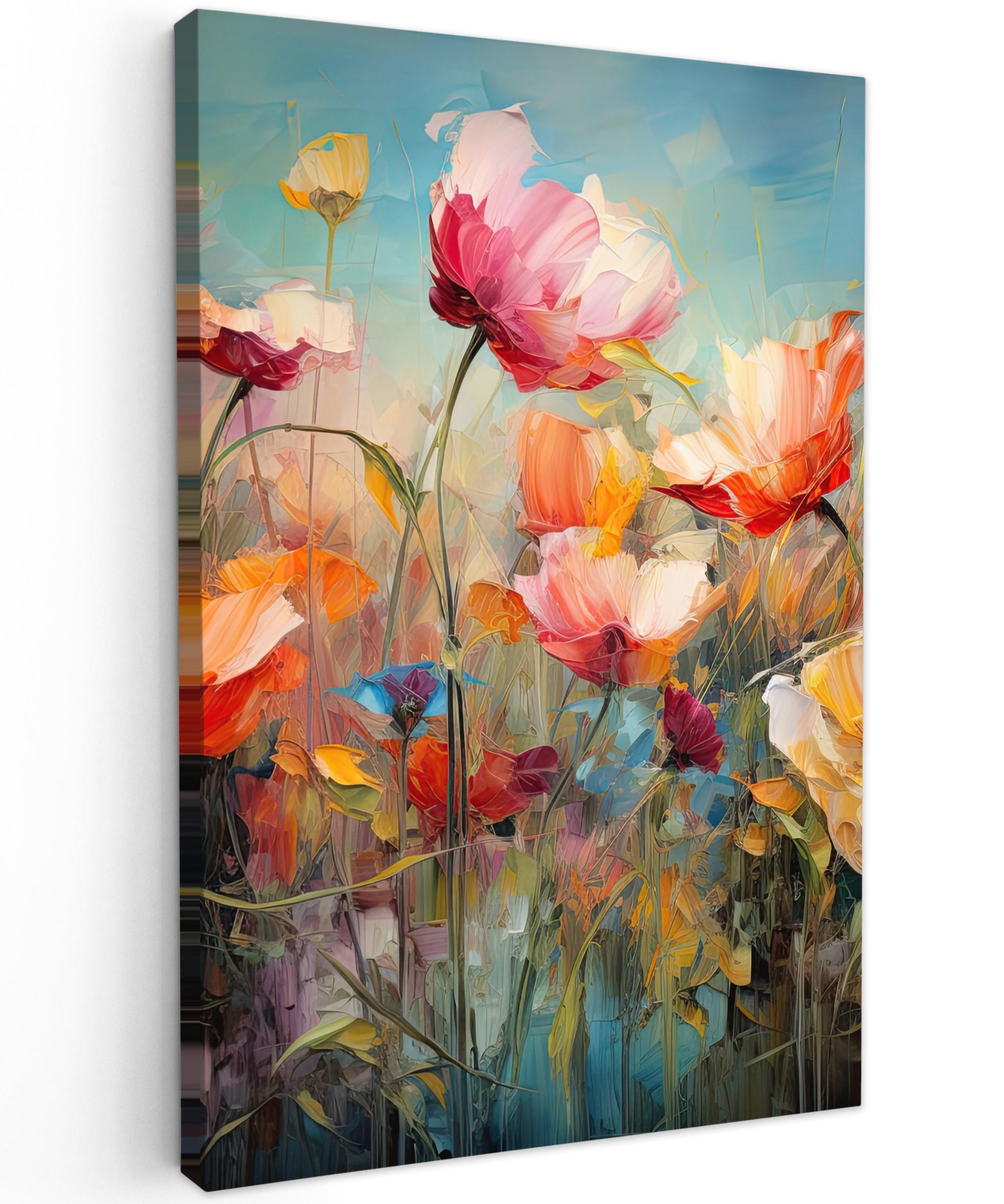 LEINWANDBILD Blumen - Aquarell - Kunst - Botanisch - Natur Wanddeko 40x60 cm - Orange, Textil (40/60cm) - MuchoWow