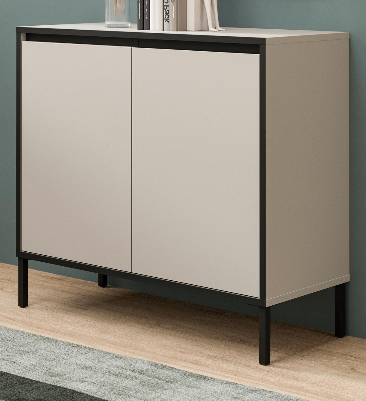 KOMMODE Sand / Kaschmit mit Schwarz, 2-türiges Sideboard mit 4 Fächern 92 x 83 cm - Sandfarben/Kaschmir, Holzwerkstoff/Metall (83/83/38cm) - Inn.Furn