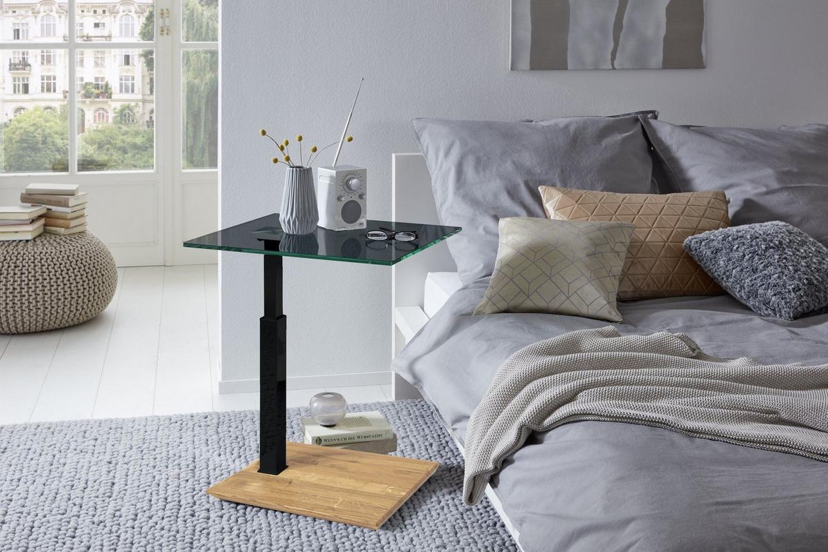BEISTELLTISCH Ceciley 55x47x47 höhenverstellbar Schwarz/Parsol - Wildeiche/Schwarz, Glas (55/47/47cm) - 58aufmkessel