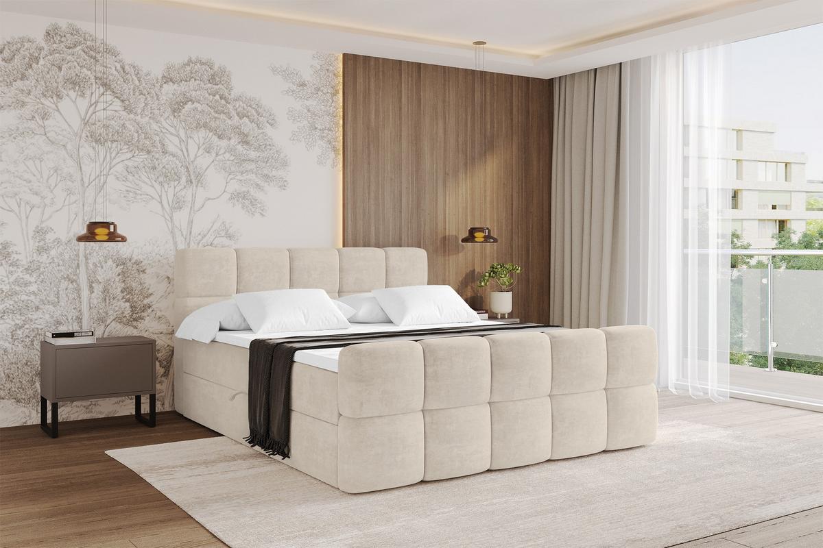 BOXBETT mit Matratze H3 - FAMA-Z - 120x200 cm Beige Monolith - Sahara, Holzwerkstoff (120/200cm) - ALTDECOR