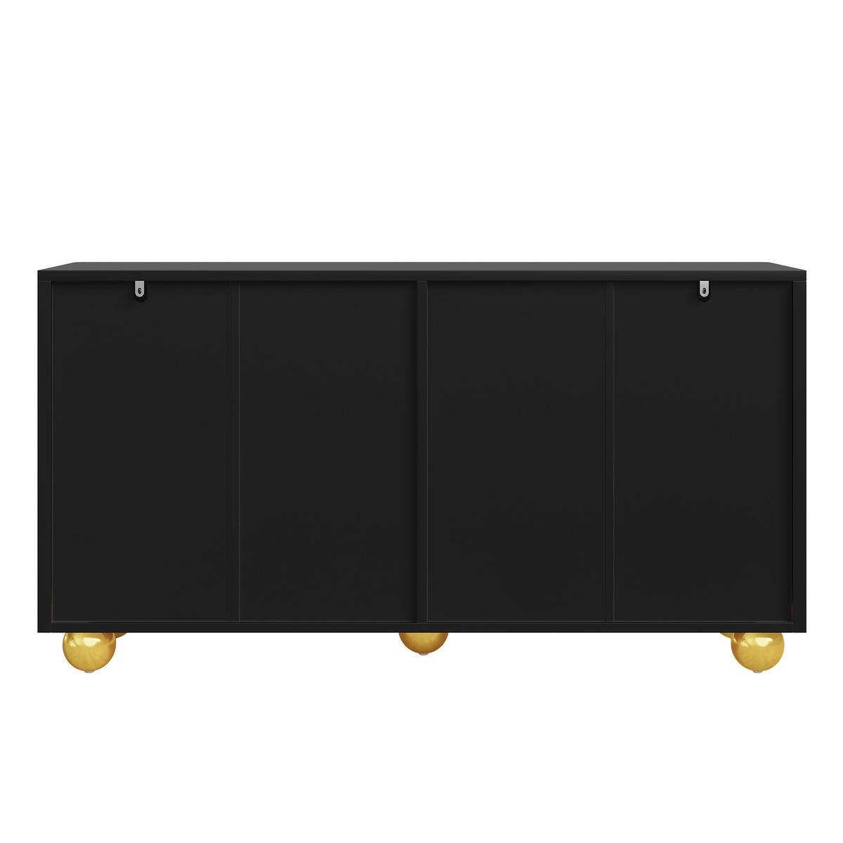 SIDEBOARD 140cm Schwarz mit Gold-Bogen-Dekor, 4 Türen & Kugel-Füßen - Schwarz, Holzwerkstoff (140/74/40cm) - Urban Meuble