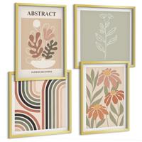 BILDER SET 4er Set - 50x50 cm & 40x60 cm Goldrahmen - Abstrakte Pastellpflanzen - Goldfarben, Kunststoff (50/50cm) - TULUP