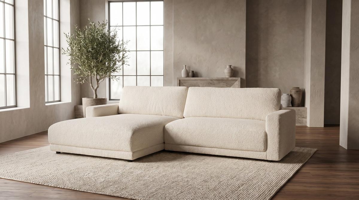 ECKSOFA MARLIN Beige Bouclé - Beige/Schwarz, Kunststoff/Textil (262/168cm) - KAWOLA