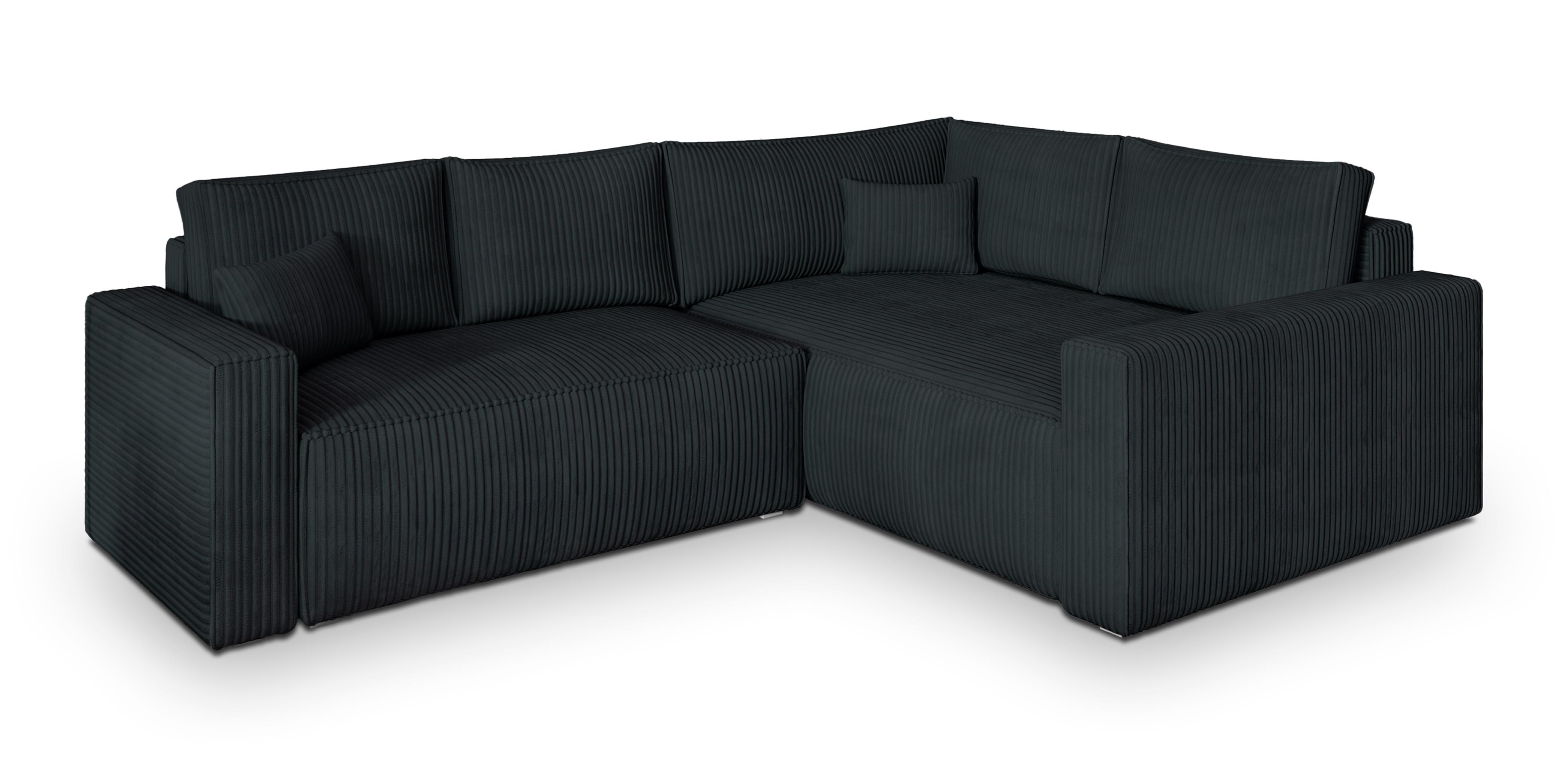 ECKSOFA ERONIS R-S Schwarz Kordstoff mit Schlaffunktion - Schwarz, Holz (265/194cm) - MASSENO