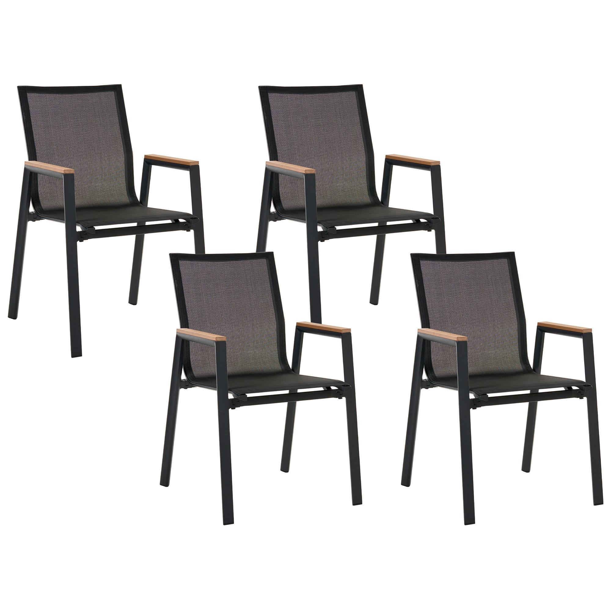 GARTENSTUHL 4er-Set Schwarz Tiano - Schwarz/Braun, Metall (56/90/56cm) - Beliani