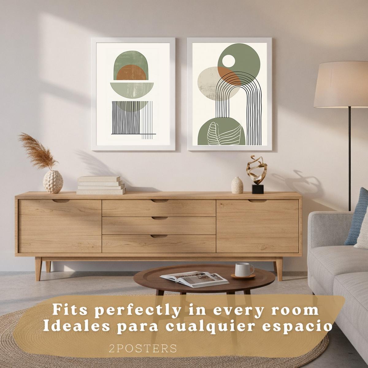 POSTER 3er Kunstdruck-Set Wandbilder Abstrakt Grün modern Wohnzimmer Deko, Schlafzimmer, Küche, Badezimmer Rahmenlos A4 - Klar, Papier (29.7/1/21cm) - Nacnic
