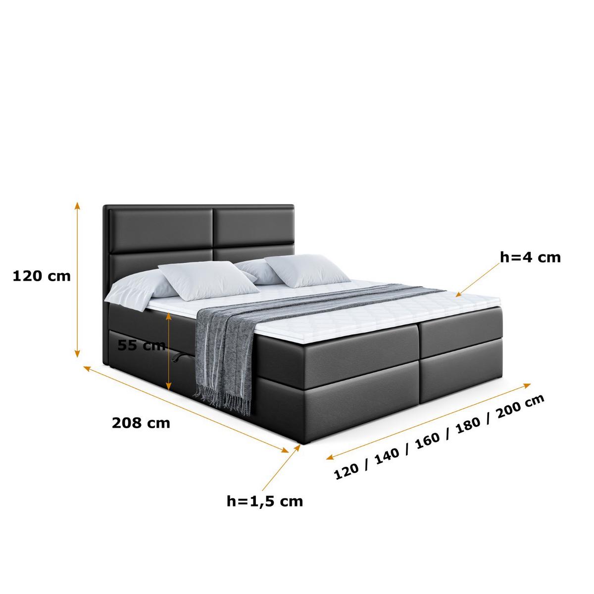 BOXBETT mit Matratze H4 und Lattenrost - AURA - 140x200 - H4 - Schwarz Hochglanz - Schwarz Hochglanz, Holzwerkstoff (140/200cm) - ALTDECOR