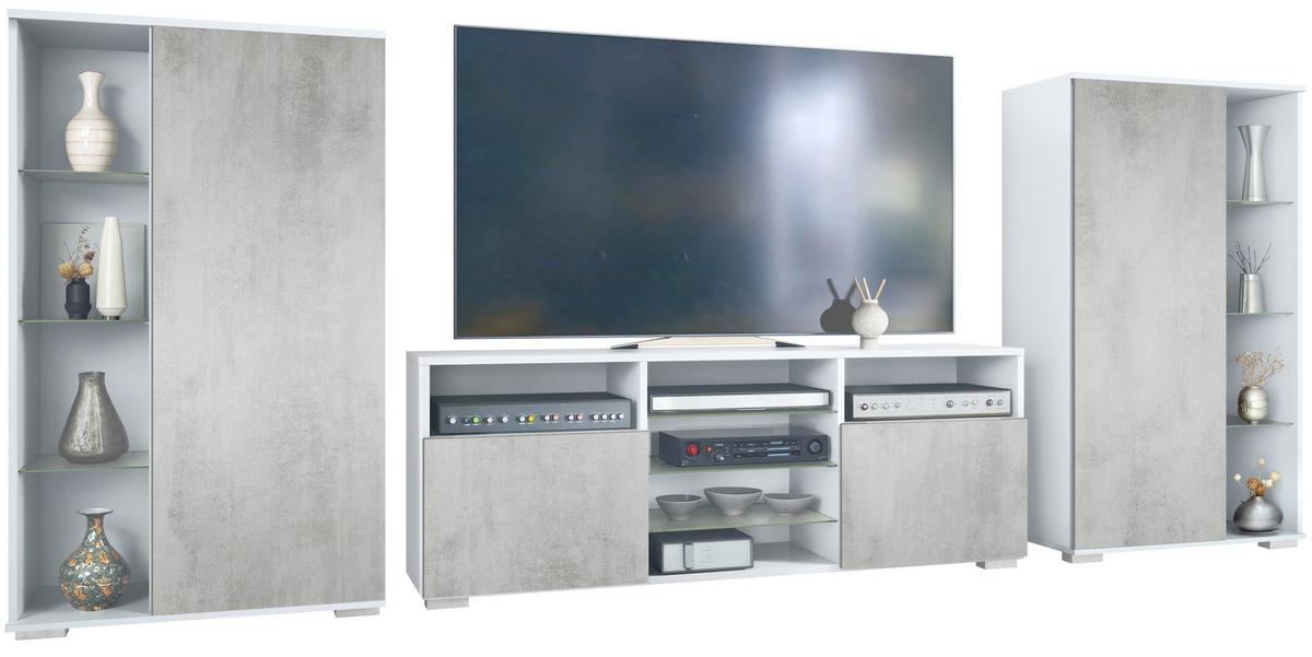 WOHNWAND Davos Beton Oxid Optik - Hellgrau, Holzwerkstoff (329/134/35cm) - Vladon