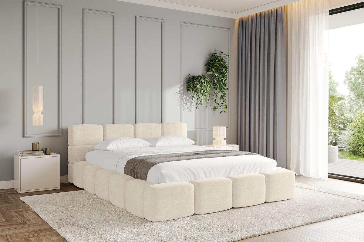 POLSTERBETT mit Bettkasten und Lattenrost, Bett mit Kopfteil, Boxbett ohne Matratze, Doppelbett mit Stauraum - NATA-v1 200x200 Beige - Cappuccino, Holzwerkstoff/Textil (200/200cm) - ALTDECOR