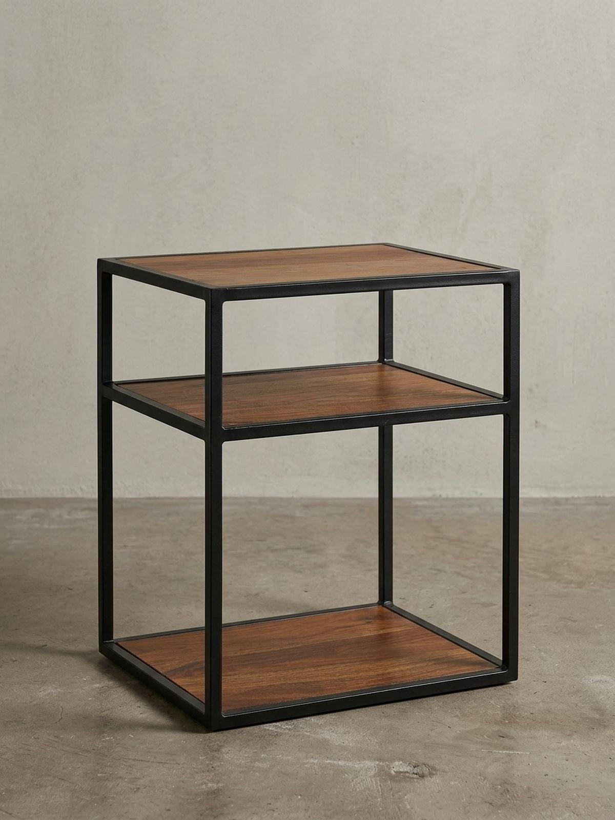 NACHTTISCH – Massivholz, 40x50x35 cm, 3 Ablagen, Industrial-Stil - Schwarz/Braun, Holz/Metall (40/50/35cm) - KADIMA DESIGN