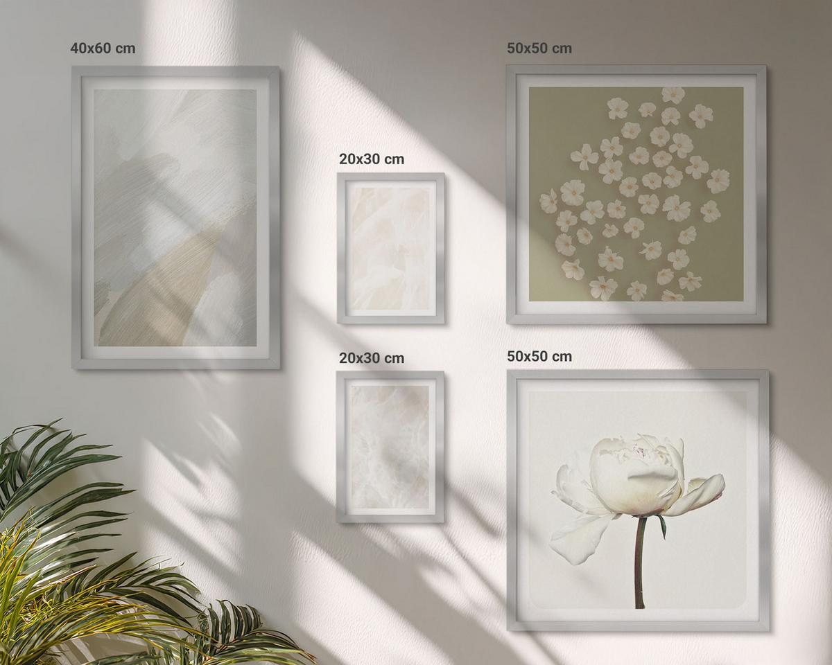 BILDER SET 5er Set - 50x50 cm & 20x30 cm & 40x60 cm Silberner Rahmen - Blumen, modische Boho-Texturen - Silberfarben, Kunststoff (40/60cm) - TULUP
