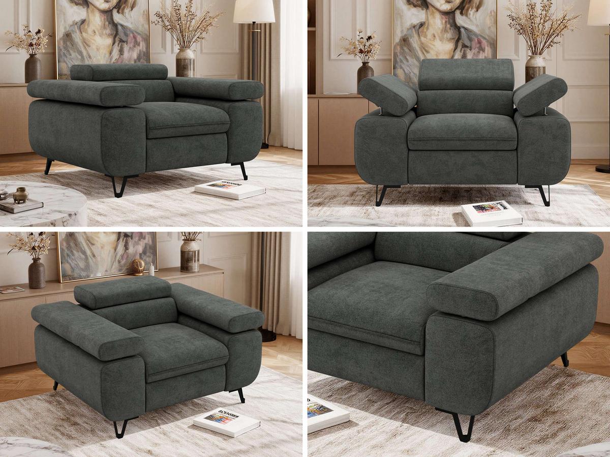 SESSEL PETER 1 - Dunkelgrau Stukture - Dunkelgrau/Anthrazit, Textil/Metall (126/76/99cm) - MKS