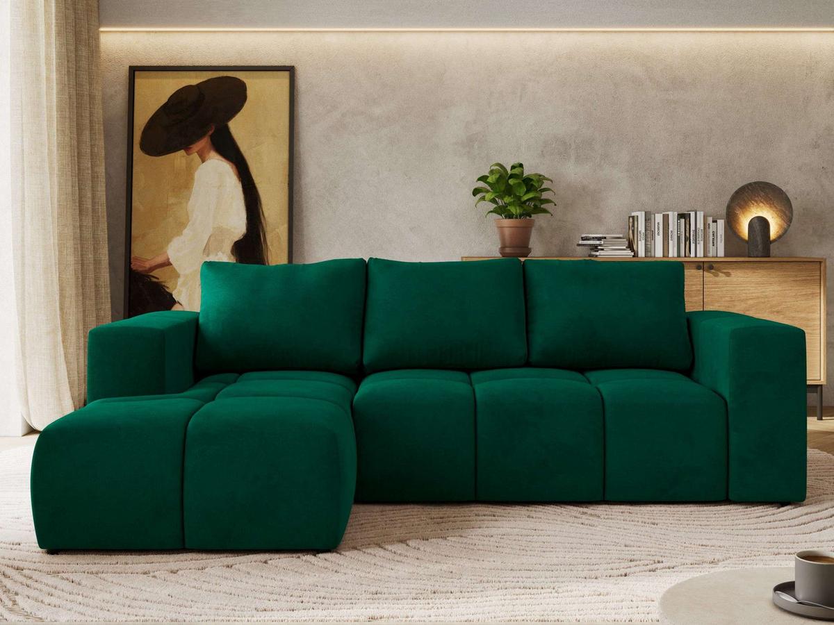 ECKSOFA MONIVA Dunkelgrün Velvet - Links - Dunkelgrün/Schwarz, Kunststoff/Textil (164/266cm) - MKS