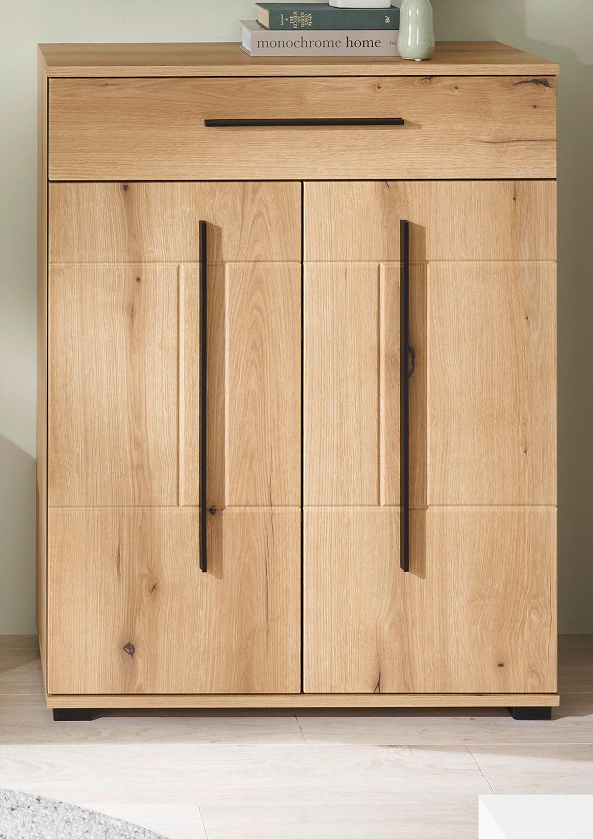 SCHUHSCHRANK Evoke Eiche 80 x 103 cm, Kommode mit Soft-Close - Eichefarben/Schwarz, Holzwerkstoff/Kunststoff (80/103/39cm) - Furn.Design