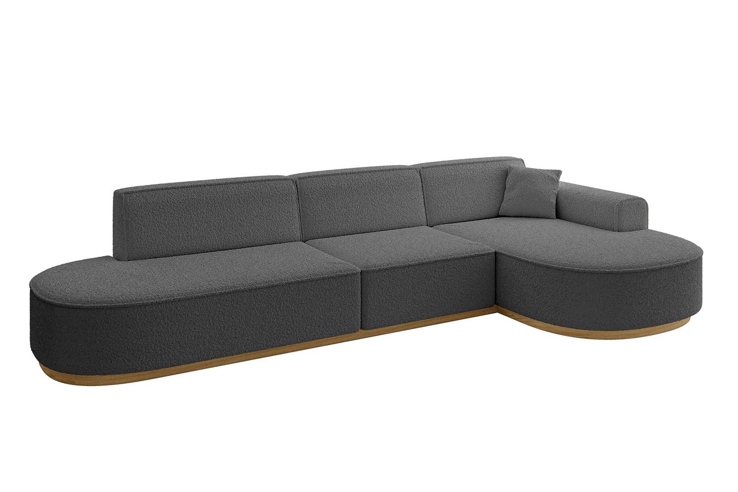 ECKSOFA Ottomane Rechts MARI-L2-v2 - 328x171x83 cm Grau Bouclé - Grau, Holzwerkstoff/Textil (171/328cm) - ALTDECOR
