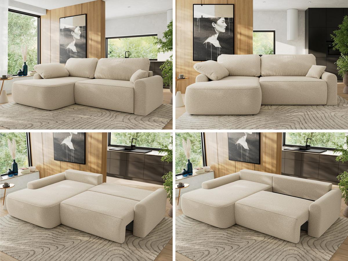 ECKSCHLAFSOFA CUBO L Beige Boucle - links - Beige/Schwarz, Kunststoff/Textil (273/187cm) - MKS
