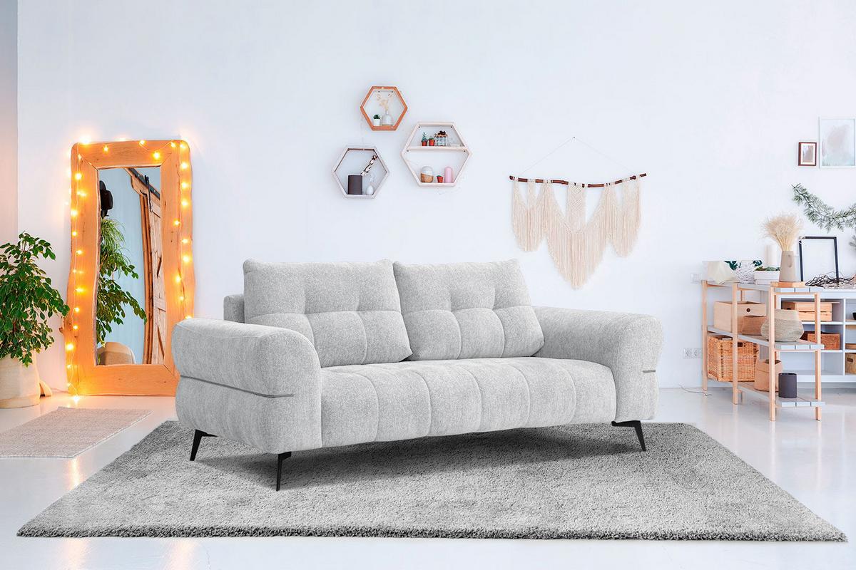 SOFA SALVINI 3-Sitzer, hellgrau - Hellgrau/Schwarz, Holzwerkstoff/Textil (176/88/99cm) - Wozimo