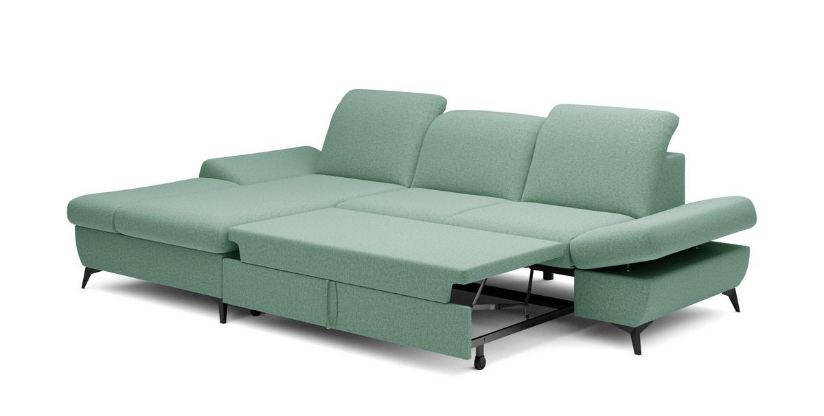 ECKSOFA FELICE L-S Grün Geflochtener Stoff mit Schlaffunktion - Salbeigrün, Holz (284/166cm) - MASSENO
