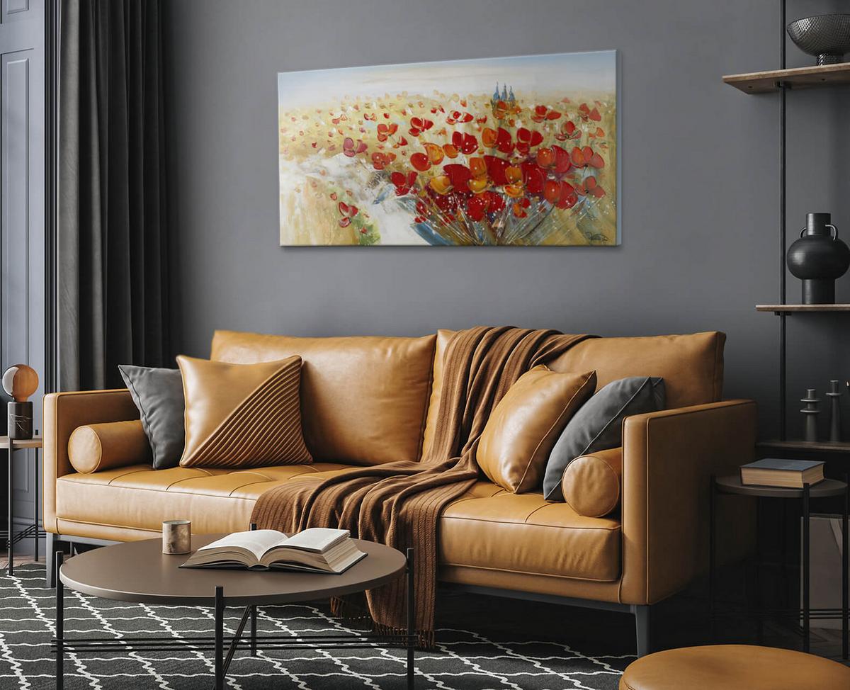 ÖLGEMÄLDE 120/60 cm - Beige/Rot, Holz/Textil (120/60cm) - KUNSTLOFT