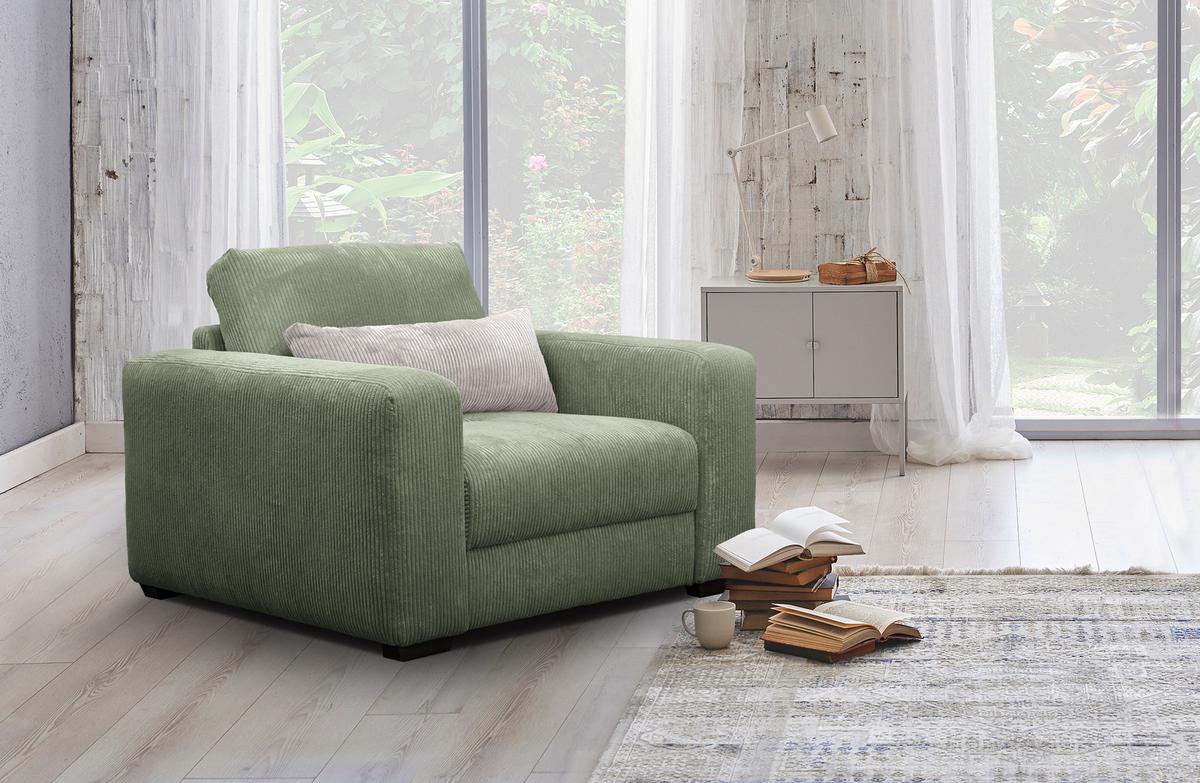 SESSEL OLI in Cordstoff salbeigrün - Salbeigrün, Holz/Textil (130/91/108cm) - Wozimo