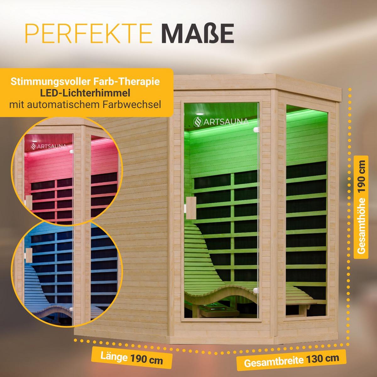INFRAROTKABINE Esbjerg mit Triplex-Heizsystem & Hemlockholz - Naturfarben, Holz (130/190/190cm) - Artsauna