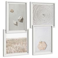 BILDER SET 4er Set - 50x50 cm & 40x60 cm Weißer Rahmen - Leichte Boho-Sandtexturen - Weiß, Kunststoff (50/50cm) - TULUP