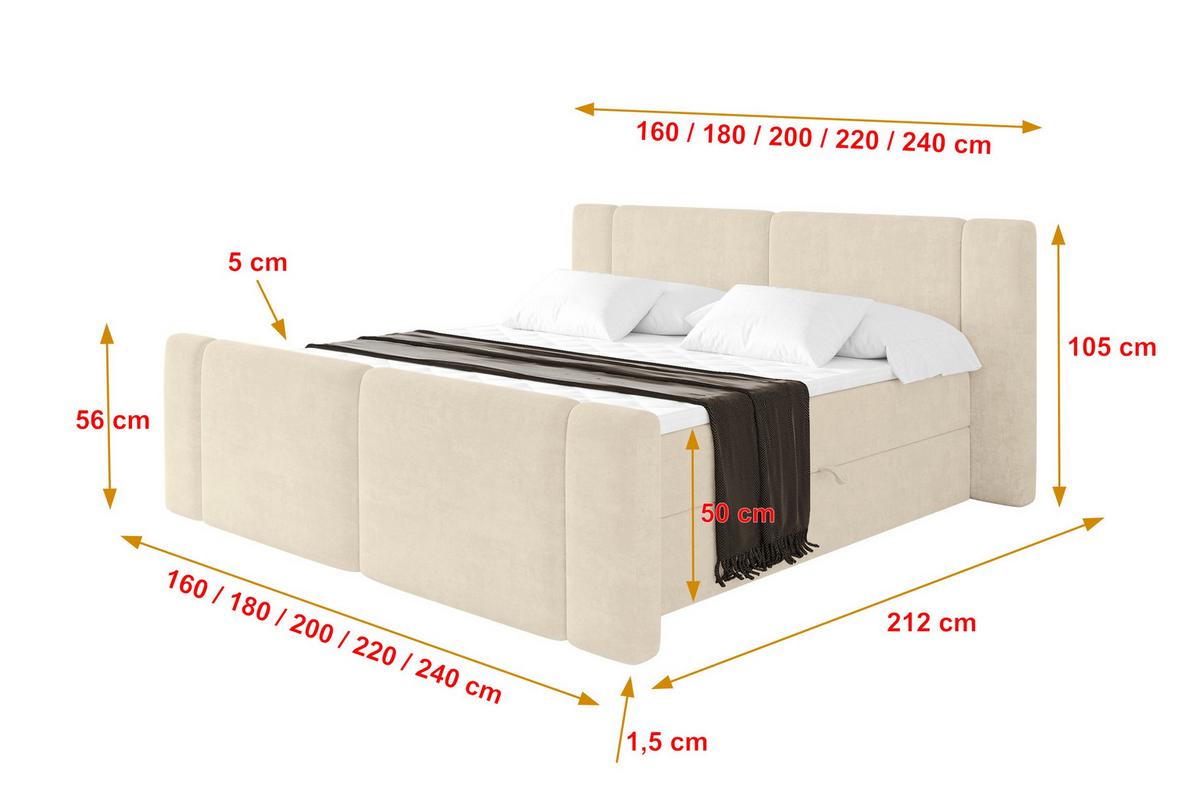 BOXBETT mit Matratze H3 - EVON Zanozek - 180x200 cm Beige - Champagner, Holzwerkstoff (180/200cm) - ALTDECOR