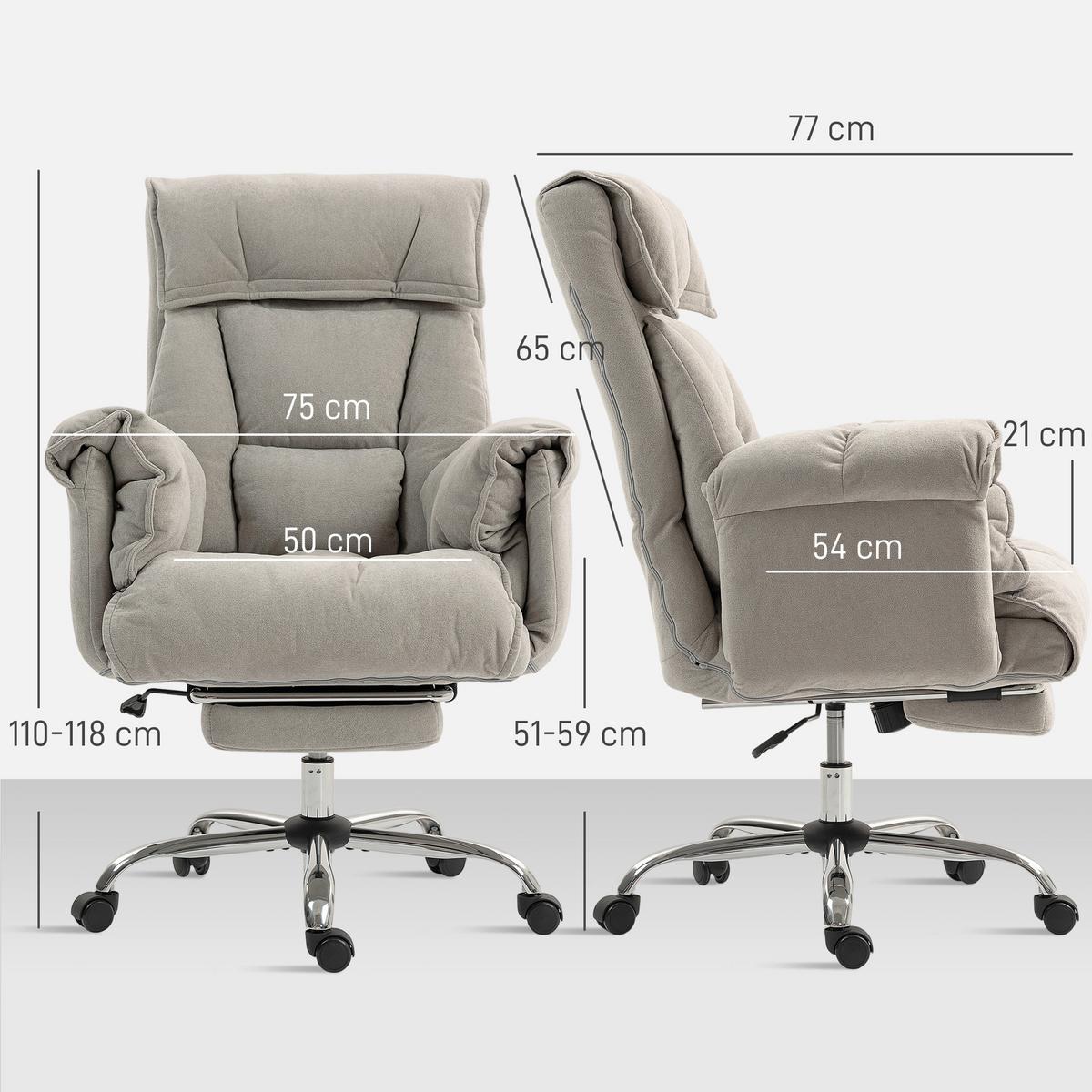 BÜROSTUHL Polyester Stahl Hellgrau - Chromfarben/Hellgrau, Textil/Metall (75/118/77cm) - HOMCOM