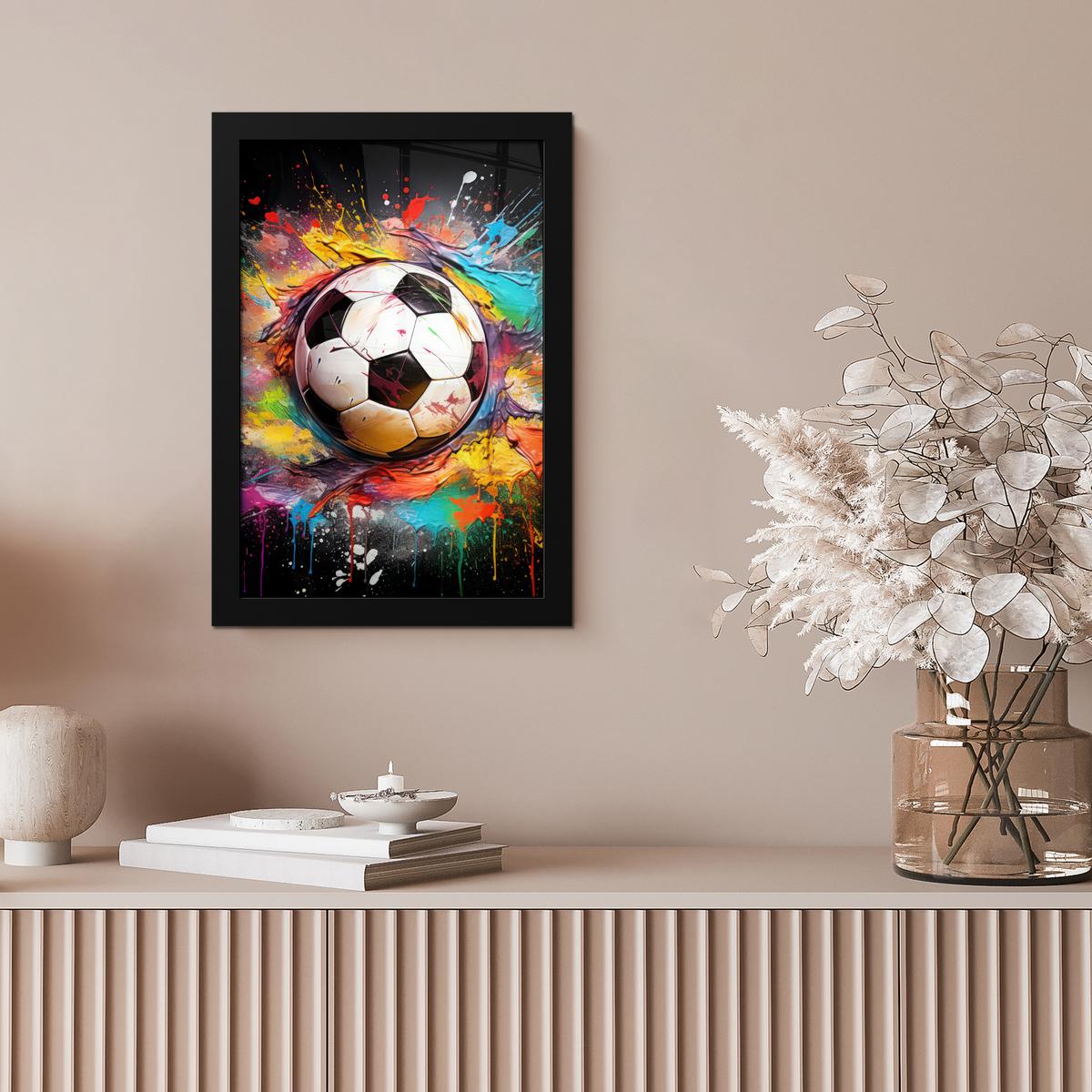 POSTER MIT RAHMEN Fußball - Farbe - Farben - Schwarz - Weiß Poster 20x30 cm - Weiß, Papier (20/30cm) - MuchoWow