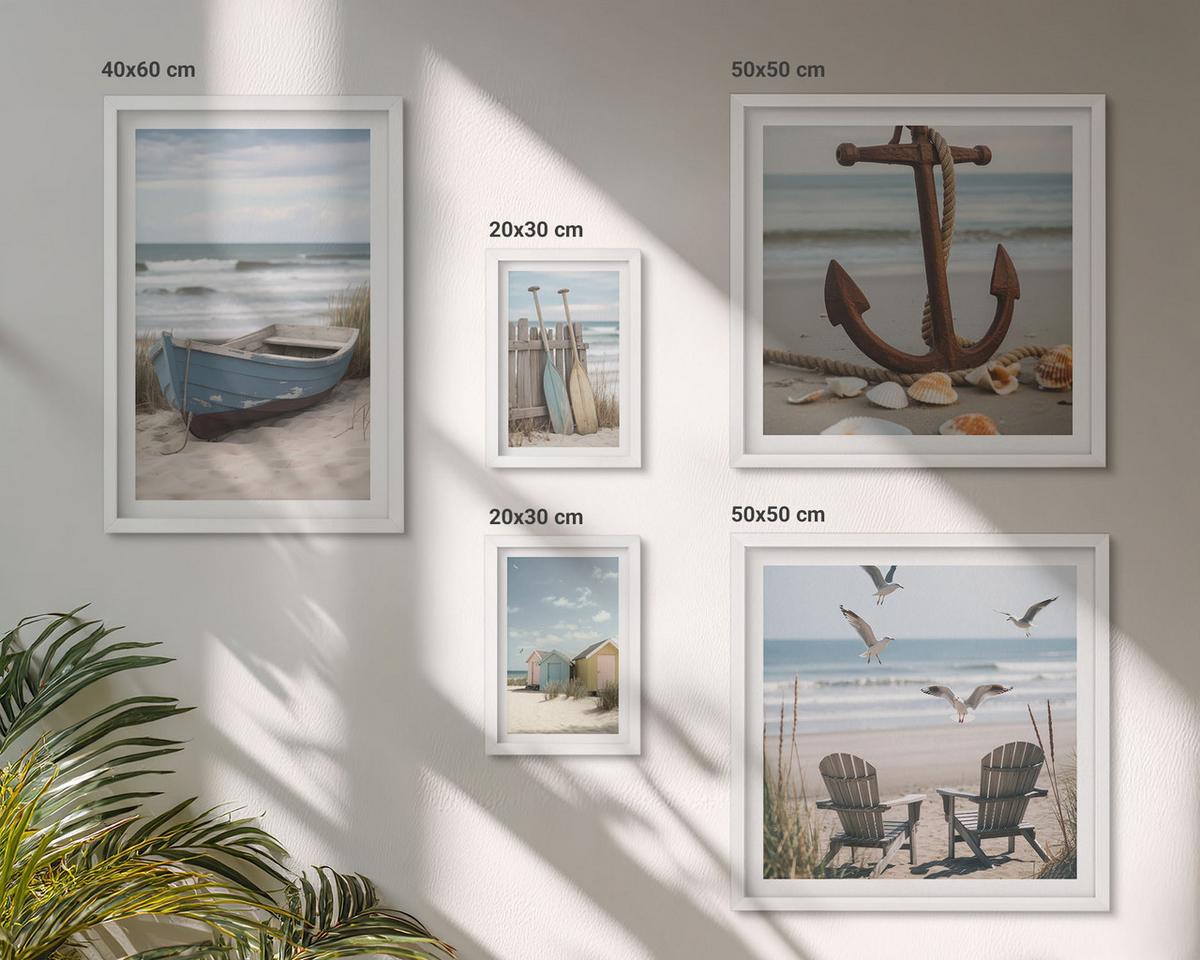 BILDER SET 5er Set - 50x50 cm & 20x30 cm & 40x60 cm Weißer Rahmen - Abstrakte Pflanzenmotive - Weiß, Kunststoff (40/60cm) - TULUP
